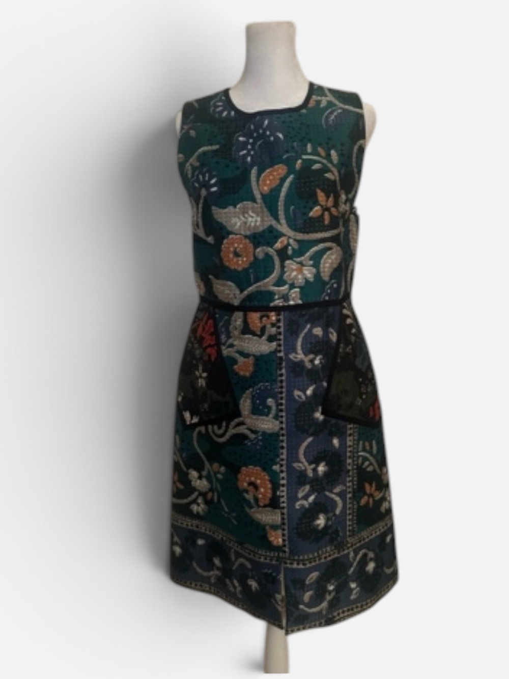 NWT Burberry Prorsum Teal Floral Embroidered Sleeveless A-Line Dress